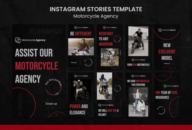 PSD coleção de histórias do instagram para agência de motos com piloto masculino