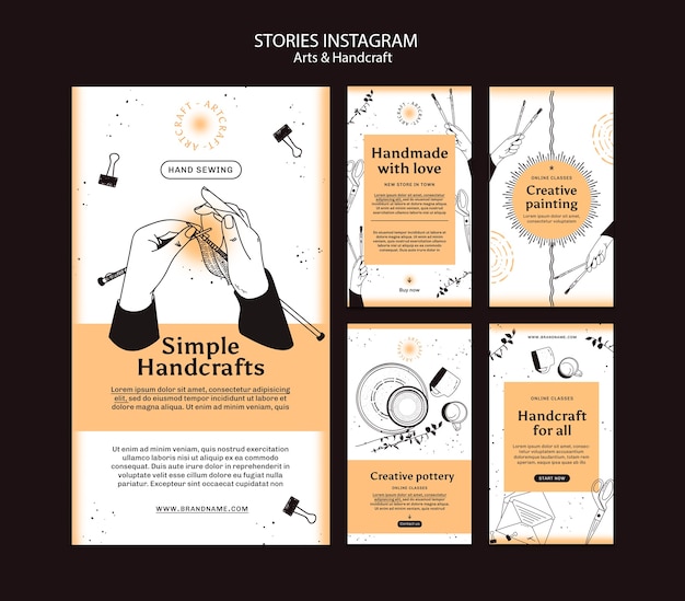 PSD coleção de histórias do instagram para artes e ofícios