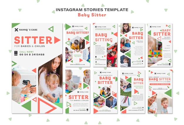 PSD coleção de histórias do instagram para babá com crianças