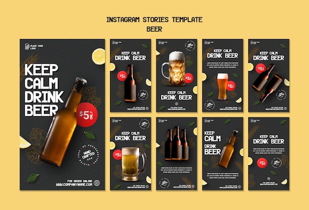 PSD coleção de histórias do instagram para beber cerveja