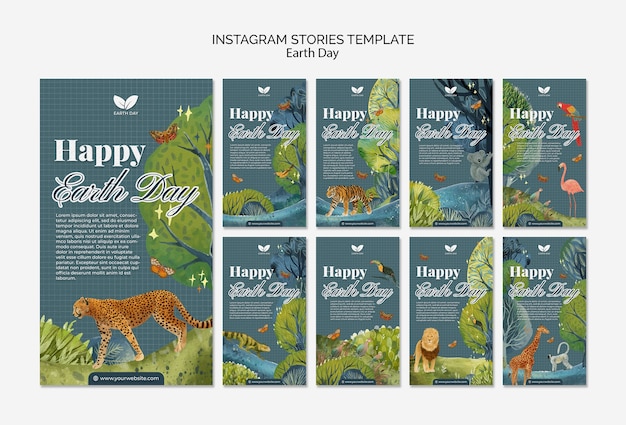 Coleção de histórias do instagram para celebração do dia da terra