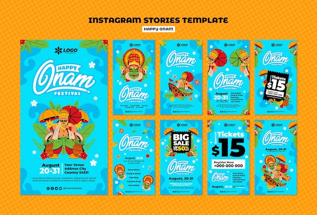 Coleção de histórias do instagram para celebração do festival onam