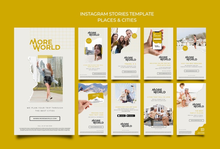 PSD coleção de histórias do instagram para cidades e lugares em viagem