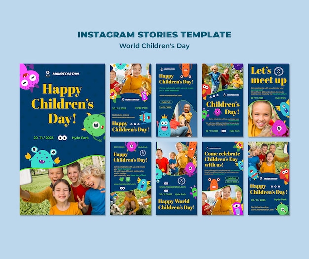Coleção de histórias do Instagram para comemoração do dia mundial da criança