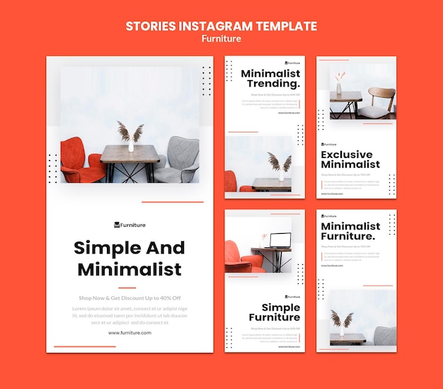 PSD coleção de histórias do instagram para designs de móveis minimalistas