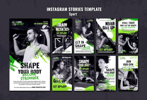 Coleção de histórias do instagram para exercícios e treinamento de ginástica