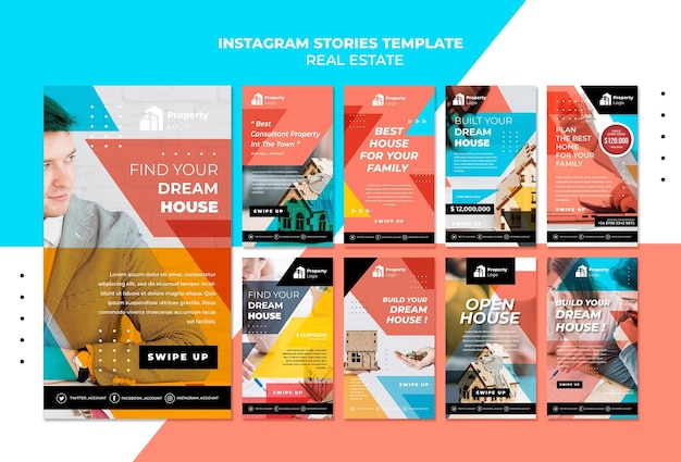 PSD coleção de histórias do instagram para imobiliária