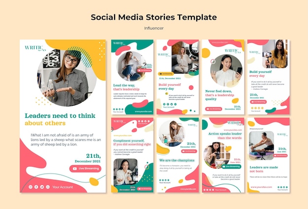 Coleção de histórias do Instagram para influenciadora feminina nas redes sociais