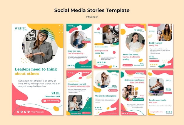 PSD coleção de histórias do instagram para influenciadora feminina nas redes sociais
