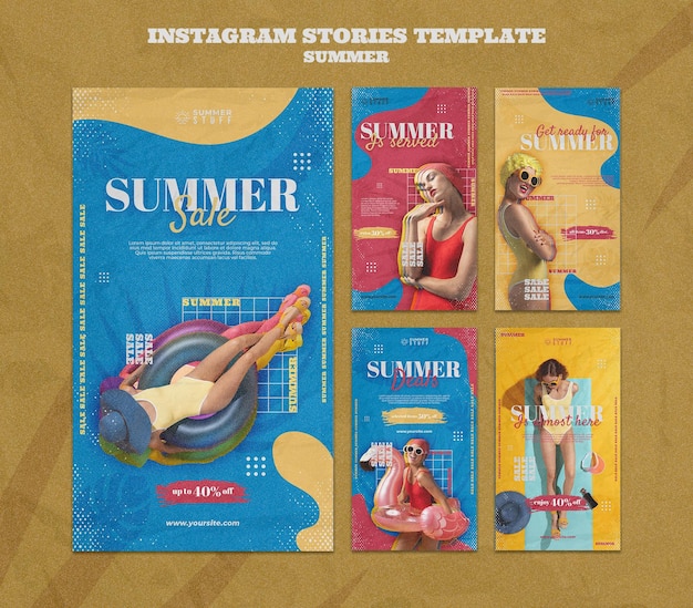 Coleção de histórias do Instagram para liquidação de verão com mulher