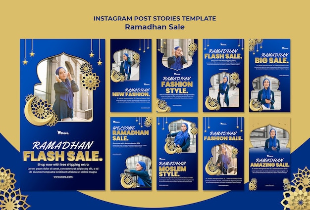 PSD coleção de histórias do instagram para liquidação no ramadã