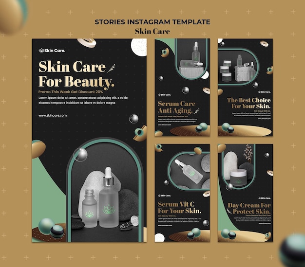 Coleção de histórias do Instagram para produtos para a pele