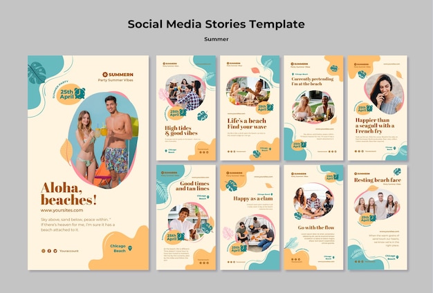 Coleção de histórias do instagram vertical de verão com folhas