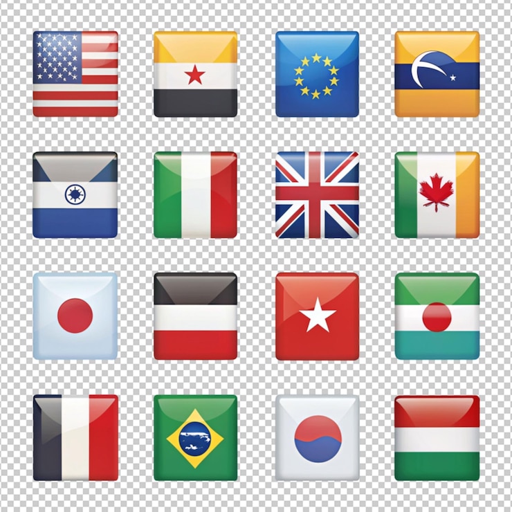 PSD coleção de ícones de bandeira em fundo transparente