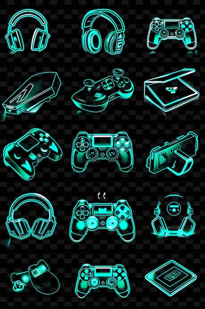 PSD coleção de ícones de jogos com um estilo de graffiti e neon h set png iconic y2k shape art decorativea