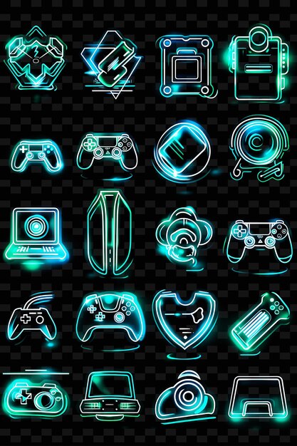 PSD coleção de ícones de jogos com um estilo de graffiti e neon h set png iconic y2k shape art decorativea