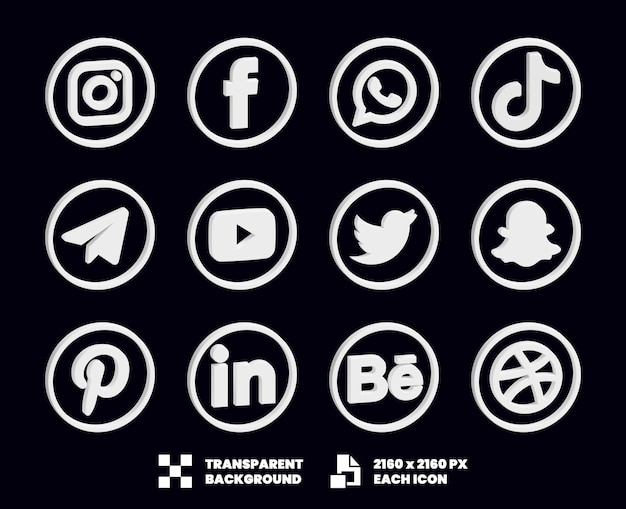 PSD coleção de ícones de mídia social 3d