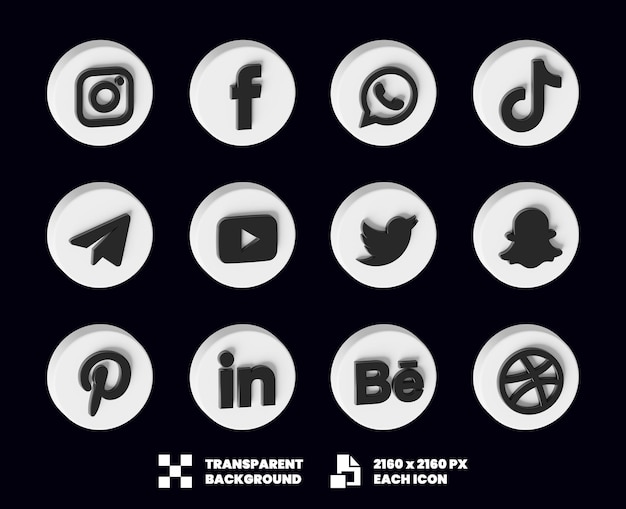 PSD coleção de ícones de mídia social 3d