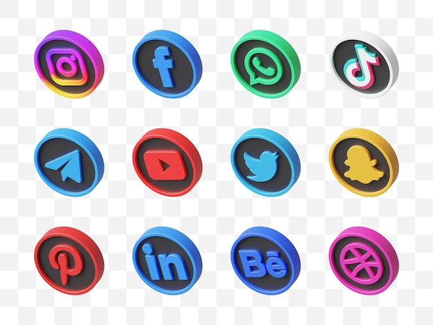 Coleção de ícones de mídia social Modelo 3D