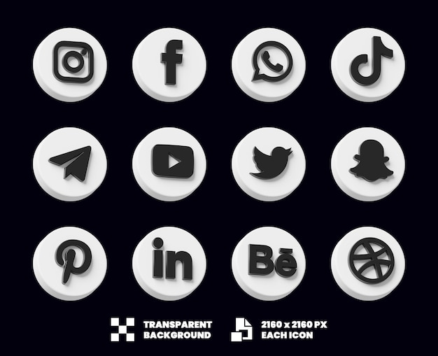 PSD coleção de ícones de mídia social modelo 3d