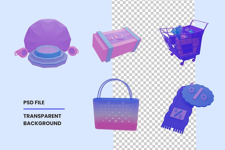 PSD coleção de ícones de venda 3d renderizada isolada no fundo transparente