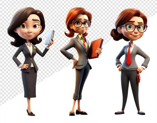 PSD coleção de ilustrações 3d de personagens de empresários femininas