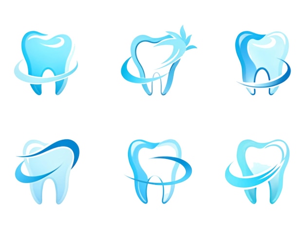 Coleção de logos dentários e ícones de dentes em cor azul