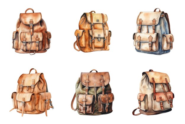 PSD coleção de mochilas de várias cores e desenhos