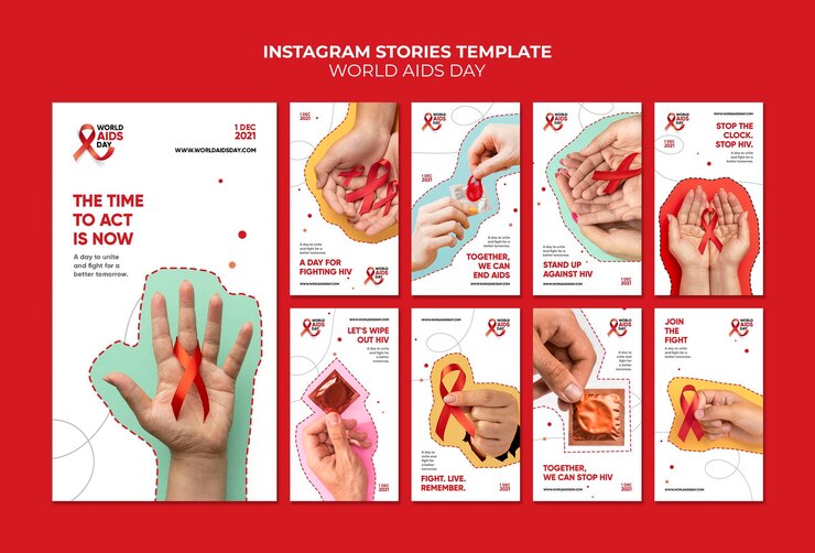 PSD coleção de modelos de histórias do instagram para o dia mundial da aids