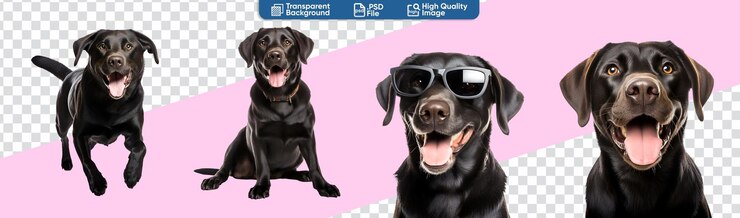 PSD coleção de momentos felizes de um cão labrador correndo sentado perto brincando e com sungla