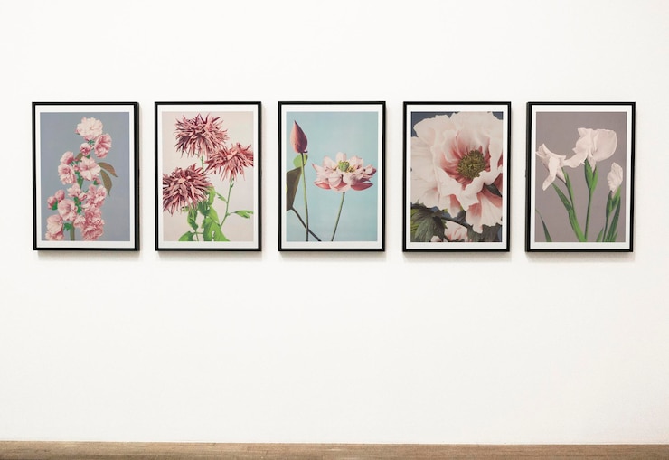 PSD coleção de peças de arte floral em uma parede