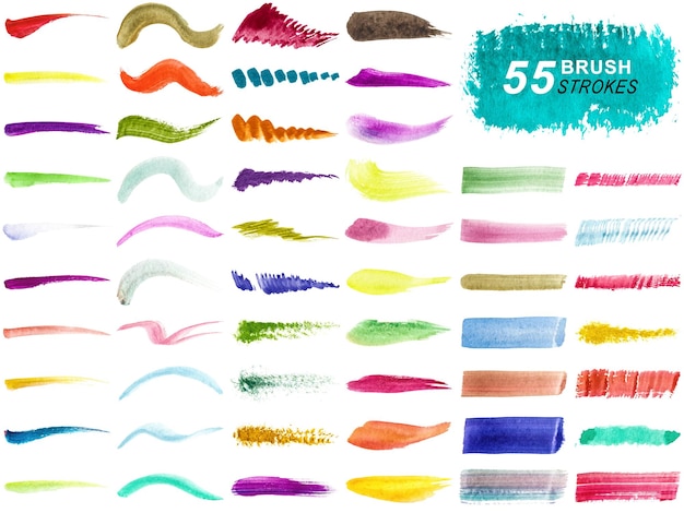 Coleção de pinceladas coloridas de aquarela e salpicaduras isoladas em fundo transparente