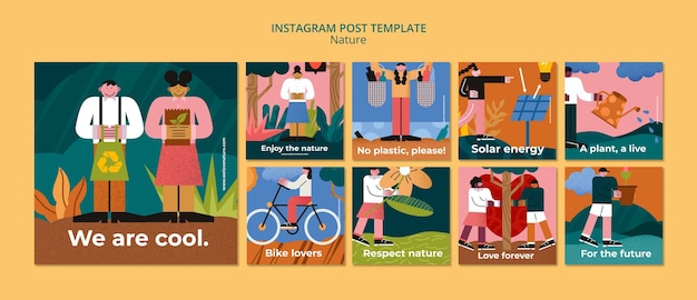 Coleção de postagens do instagram de ação de conservação ambiental