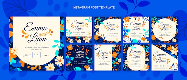 PSD coleção de postagens do instagram de casamento floral