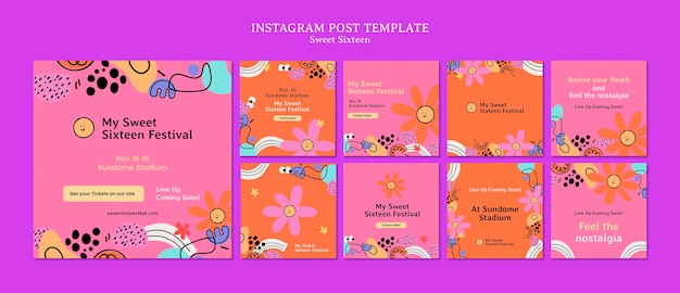 Coleção de postagens do instagram de celebração do doce 16
