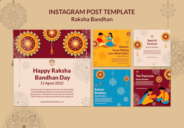 PSD coleção de postagens do instagram de celebração raksha bandhan