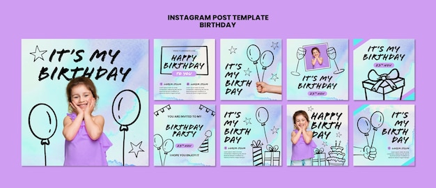 Coleção de postagens do instagram de comemoração de aniversário infantil