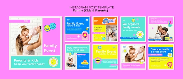 PSD coleção de postagens do instagram de eventos e atividades familiares