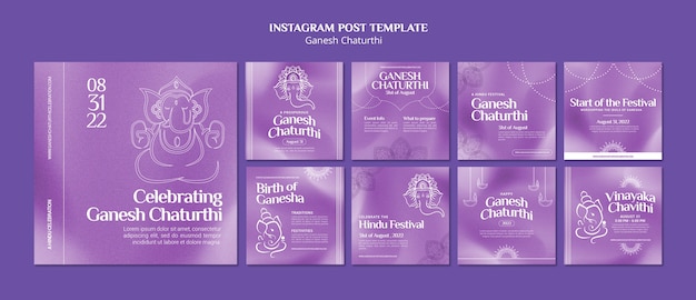 PSD coleção de postagens do instagram de ganesh chaturthi