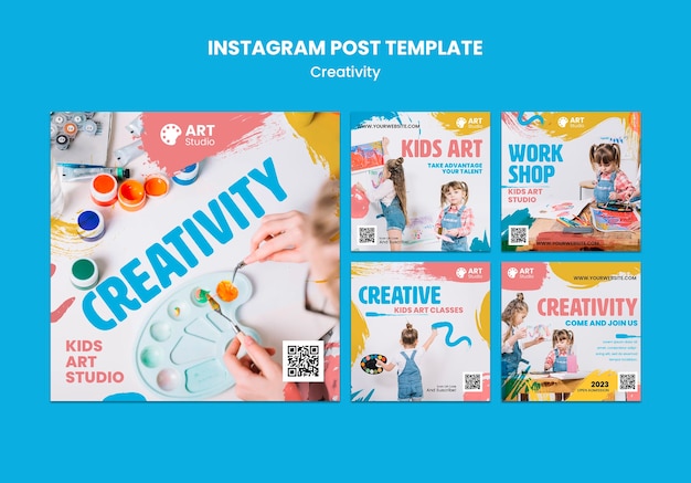 Coleção de postagens do instagram de pintura e criatividade