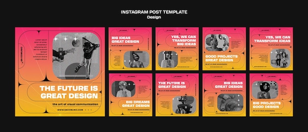 PSD coleção de postagens do instagram de profissão de design gráfico