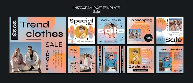 Coleção de postagens do Instagram de venda de moda