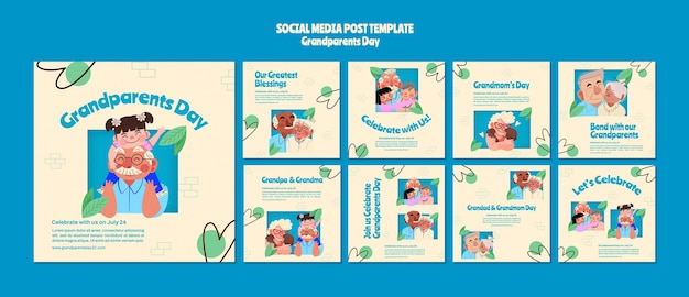 PSD coleção de postagens do instagram do dia dos avós com design orgânico