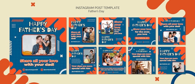 PSD coleção de postagens do instagram do dia dos pais com design líquido abstrato