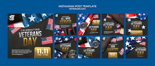 PSD coleção de postagens do instagram do dia dos veteranos