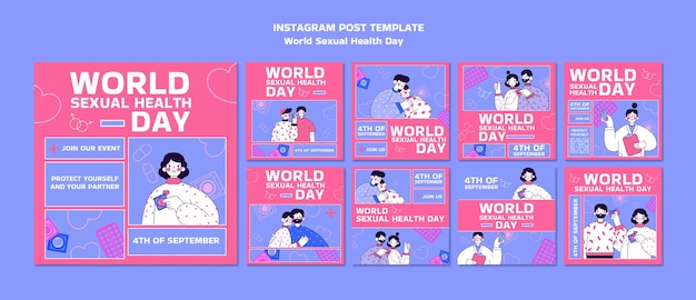 PSD coleção de postagens do instagram do dia mundial da saúde sexual