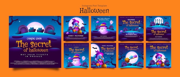 Coleção de postagens do instagram do evento secreto de halloween