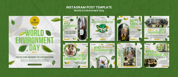 Coleção de postagens do instagram para celebração do dia mundial do meio ambiente