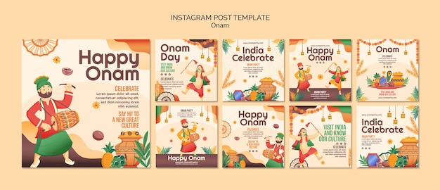 PSD coleção de postagens do instagram para celebração do festival onam