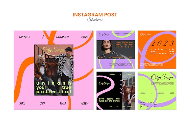 Coleção de postagens do instagram para compras de moda streetwear